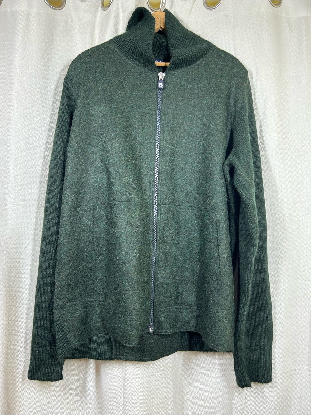 B Draddy 100% Alpaca Made In Peru Full Zip Sweater Green Sz Large Heathered